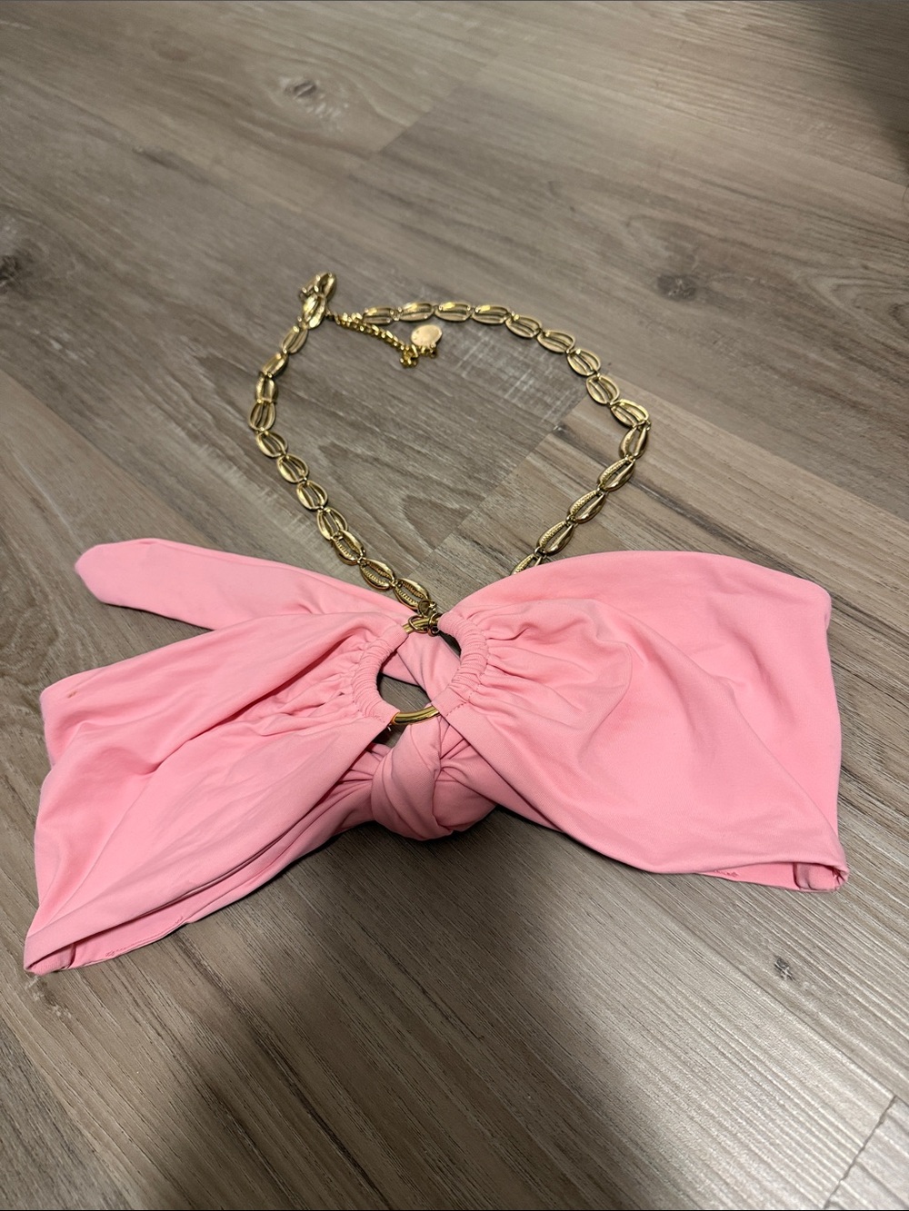 We wore what Bandeau swim Top with Chain Strap
